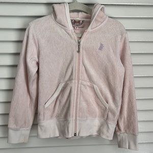True Y2K Vintage Juicy Couture Velour Hoodie Scotty Dog Embroidered Pale Pink